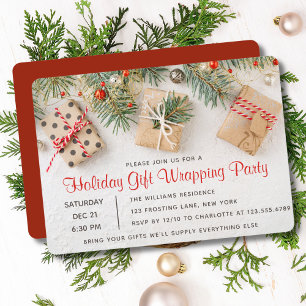 Modern Holiday Gift Wrapping Party Invitations