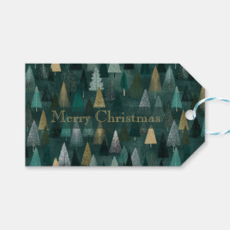 Modern Holiday Green & Gold Trees Gift Tag