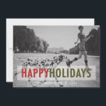 MODERN HOLIDAY | HOLIDAY PHOTO CARD<br><div class="desc">Modern holiday photo card for 2014 with red and green bold text overlay. ELKE CLARKE© "Happy Holidays". Versatile design to add your picture, your name and year, in a retro text font, and send to family and friends for the holidays. Green and white stripes pattern on back. Other colours available...</div>