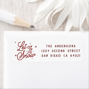 Modern Holiday Let It Snow Festive Script   Red Return Address Label