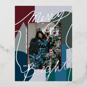 Modern Holiday Merry Bright Blues Photo Geo