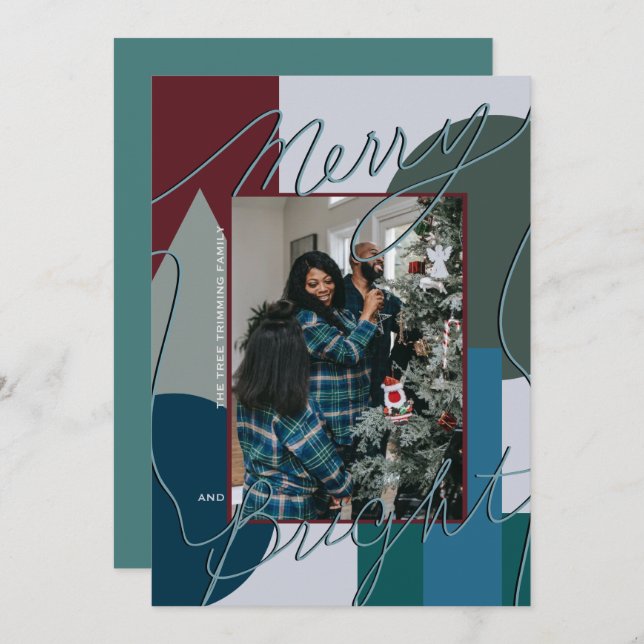 Modern Holiday Merry Bright Blues Photo Geo (Front/Back)