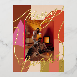 Modern Holiday Merry Bright Your Photo Geometric 