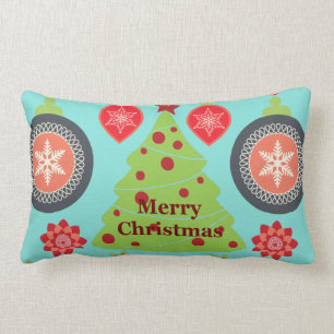 Modern Holiday Merry Christmas Tree Snowflakes Lumbar Cushion