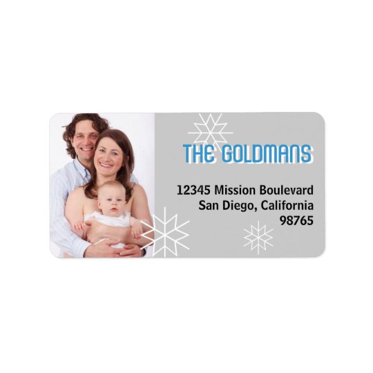 Modern holiday photo blue grey snowflake address address label