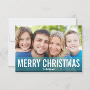 MODERN HOLIDAY PHOTO CARD MERRY CHRISTMAS Blue