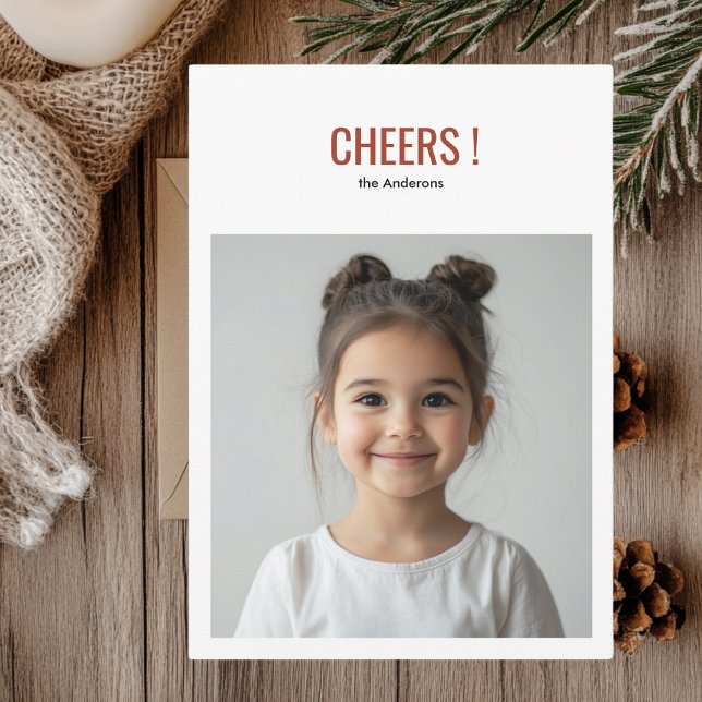 Modern Holiday Photo Card | Red Cheers (Creator Uploaded)