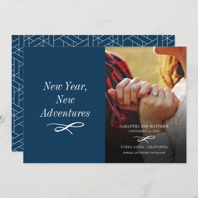 Modern Holiday Photo Engagement  Save The Date (Front/Back)