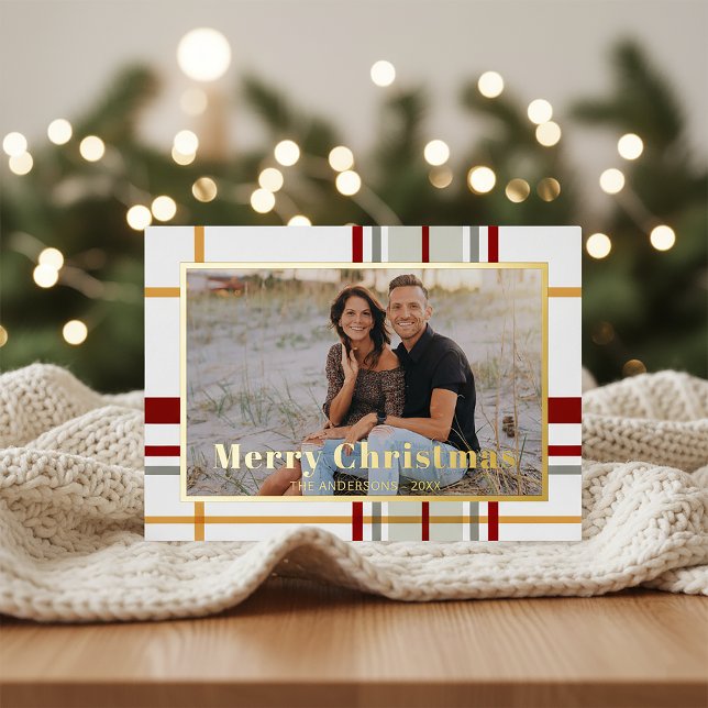 Modern Holiday Plaid Landscape Photo Card (Creator Uploaded)