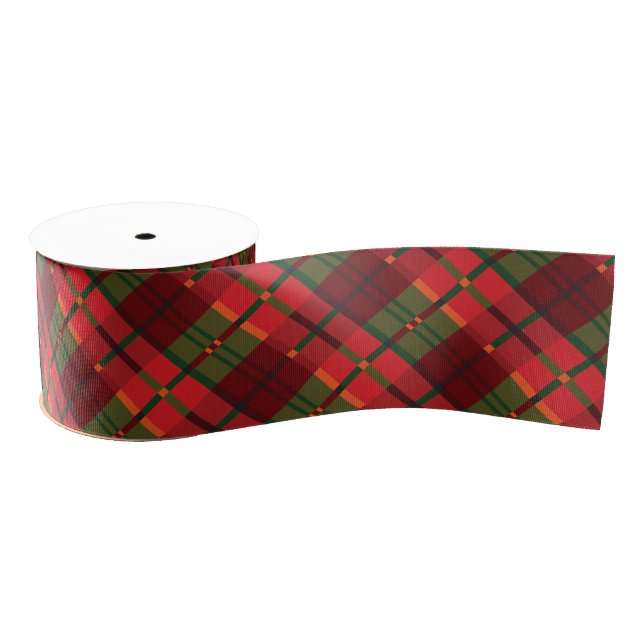 Modern Holiday Plaid Pattern in Red and Green Grosgrain Ribbon (Spool)