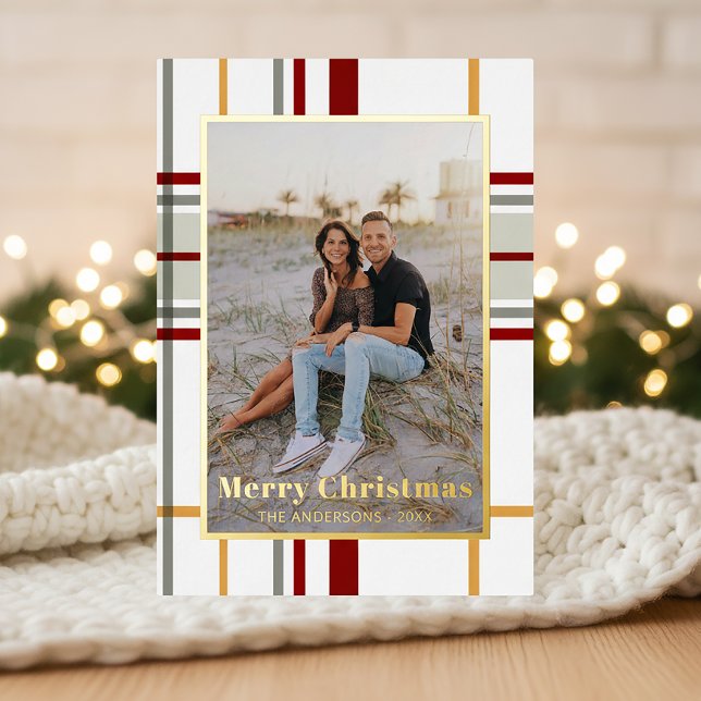 Modern Holiday Plaid Portrait Photo Card (Creator Uploaded)