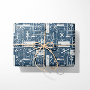 Modern Holiday Presents Blue and White Wrapping Paper