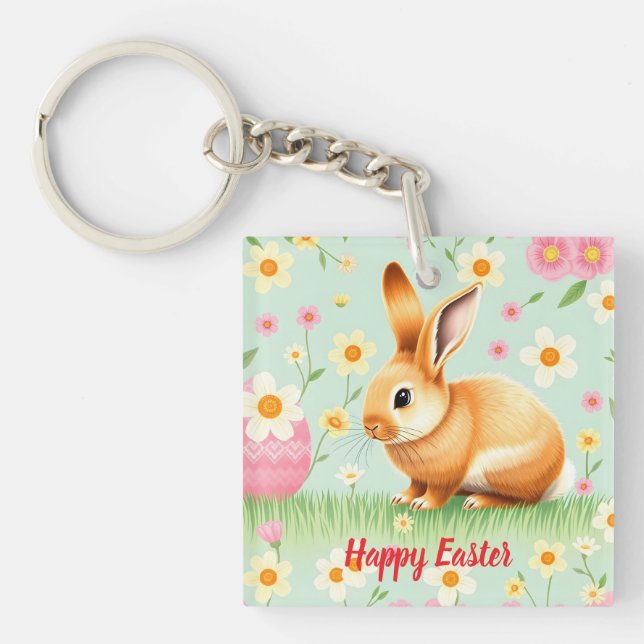 Modern Holiday Rabbit Easter Collection Key Ring (Front)