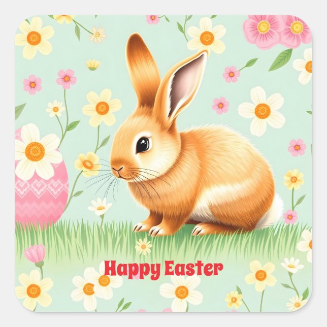 Modern Holiday Rabbit Easter Collection Square Sticker (Front)