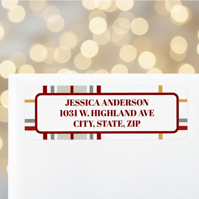 Modern Holiday Red Green Gold Plaid Return Address Label (Creator Uploaded)