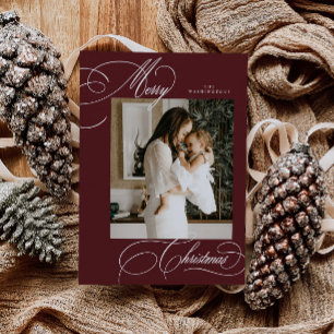 Modern Holiday Script Merry Christmas Photo Card