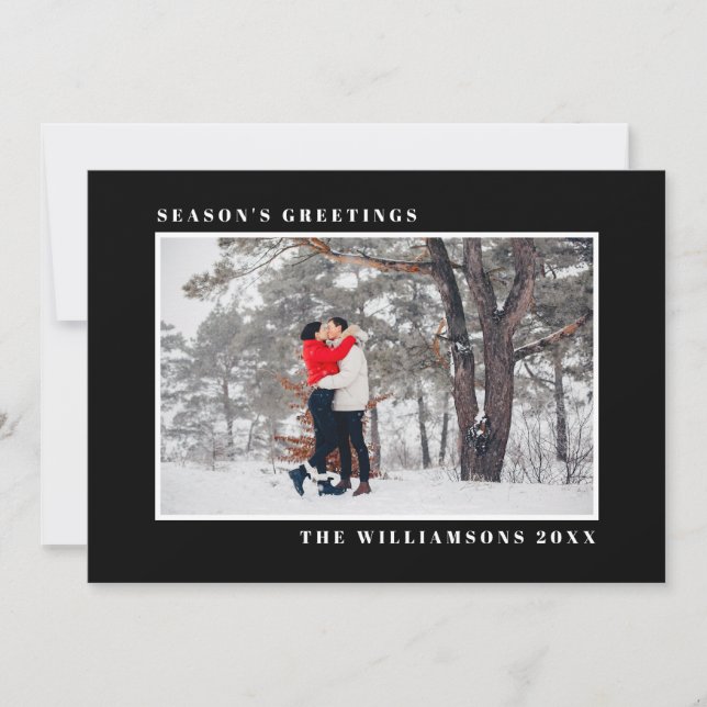 Modern Holiday Season's Greetings Photo Black Card (Front)