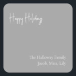 Modern Holiday | Silver Square Family Gift Sticker<br><div class="desc">This modern holiday | silver square family gift sticker is perfect for your minimalist shabby chic boho silver and white holiday greeting. The minimal whimsical handwritten calligraphy is delicate and rustic while staying classy and elegant. You will find that everything about this product is editable, so feel free to add...</div>