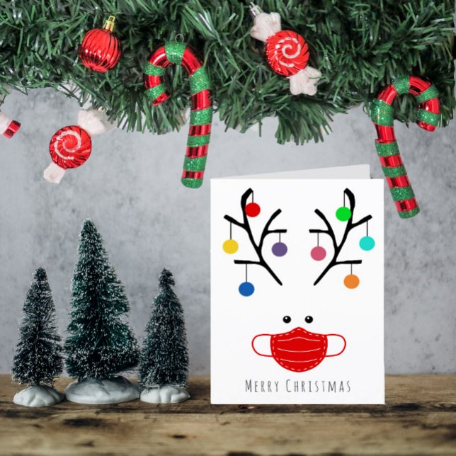 Modern Holiday Whimsical Masked Reindeer Christmas Card (Creator Uploaded)
