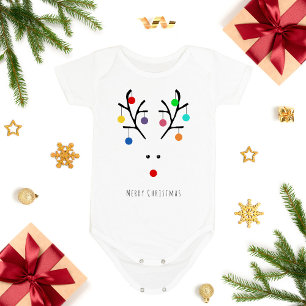 Modern Holiday Whimsical Reindeer Christmas Baby Bodysuit