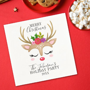 Modern Holiday Whimsical Reindeer Christmas Napkin
