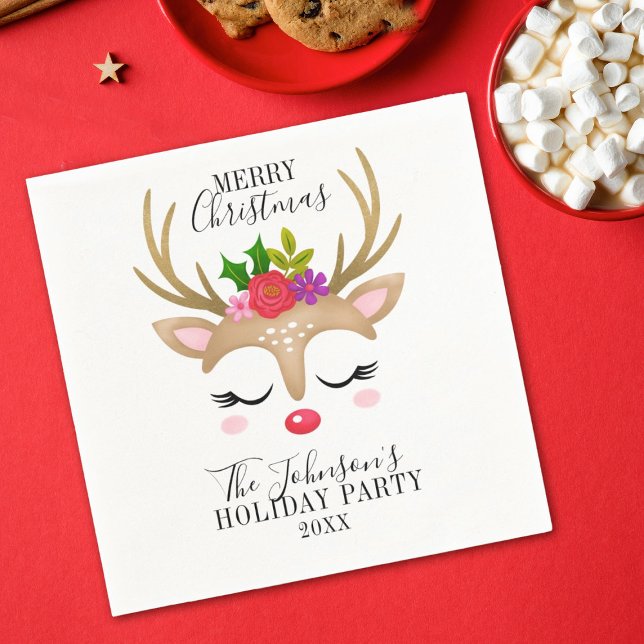 Modern Holiday Whimsical Reindeer Christmas Napkin (Creator Uploaded)