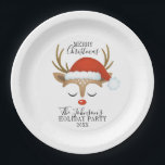 Modern Holiday Whimsical Reindeer Christmas Paper  Paper Plate<br><div class="desc">A cute reindeer face with a Santa hat decorates these holiday paper plates. Cute and festive to decorate your table this Christmas holiday season. Designed for you by Blackberry Boulevard.</div>