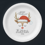 Modern Holiday Whimsical Reindeer Christmas Paper  Paper Plate<br><div class="desc">A cute reindeer face with a Santa hat decorates these holiday paper plates. Cute and festive to decorate your table this Christmas holiday season. Designed for you by Blackberry Boulevard.</div>