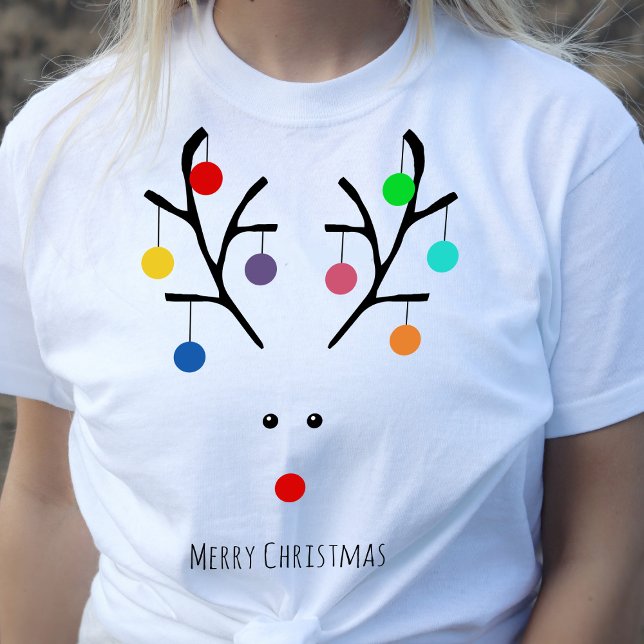 Modern Holiday Whimsical Reindeer Christmas T-Shirt (Creator Uploaded)