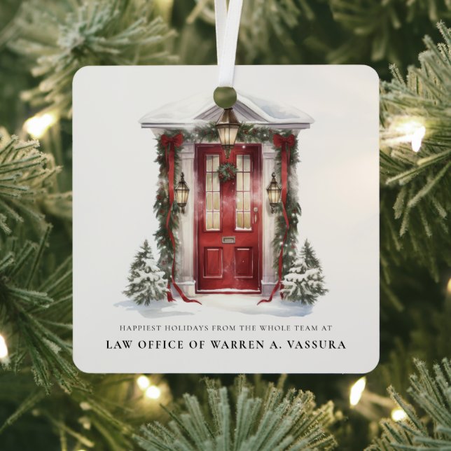 Modern Holiday Wishes Business Metal Tree Decoration (Insitu)