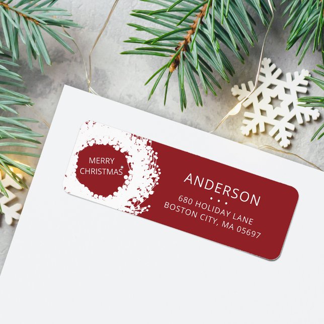 Modern Holiday Wreath Return Address Red Label (Modern Holiday Wreath Return Address Red Label)