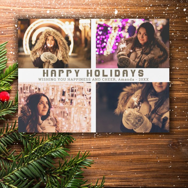 Modern Holidays 4 Photo Collage Magnetic Card (Creator Uploaded)