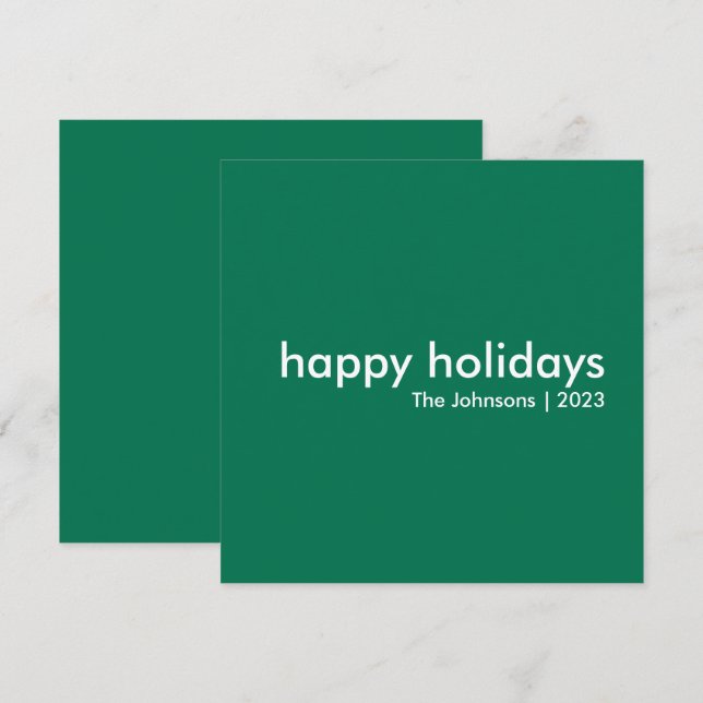 Modern Holidays | Minimalist Happy Christmas Green Holiday Card (Front/Back)