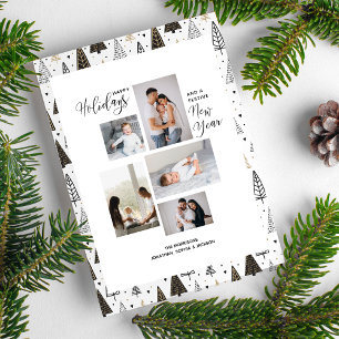 Modern Holidays New Year Photo Collage With Trees Holiday Card