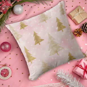 modern holidays trees gold glitter pink  cushion