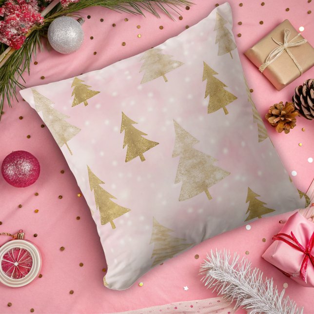 modern holidays trees gold glitter pink  cushion (Creator Uploaded)