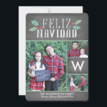Modern Hollies Feliz Navidad Holiday<br><div class="desc">This 3-photo Christmas card features a monogram and a simple and sweet sentiment,  all on a chalkboard background. Says "Feliz navidad".</div>