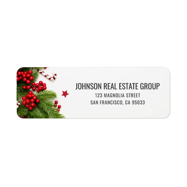 Modern Holly Berries Holiday Christmas Return Address Label (Front)