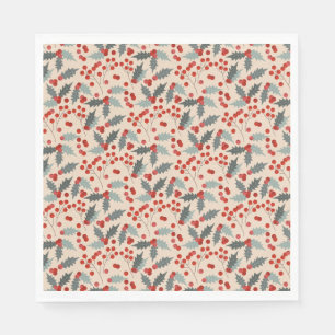 Modern Holly Berry Christmas Botanical Pattern Napkin