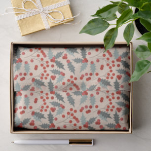Modern Holly Berry Christmas Botanical Pattern Tissue Paper