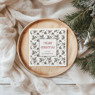 Modern Holly Christmas Botanical Berries Pattern Napkin