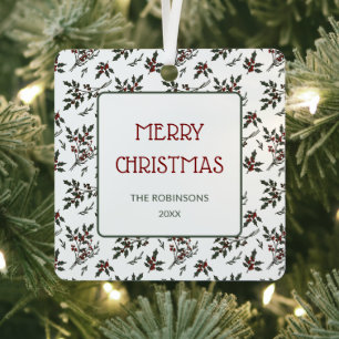 Modern Holly Christmas Plant Berries Pattern Metal Tree Decoration