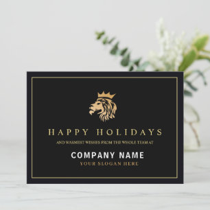 Modern Holly Elegant Gold Lion Logo Holiday Card