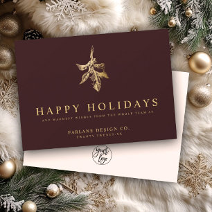 Modern Holly   Elegant Gold Red Business Holiday Card