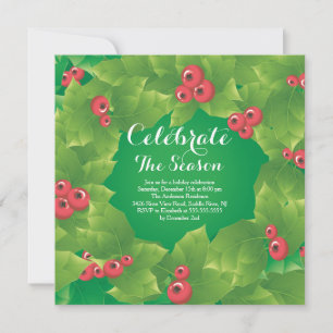 Modern Holly Frame Holiday Party Invitation