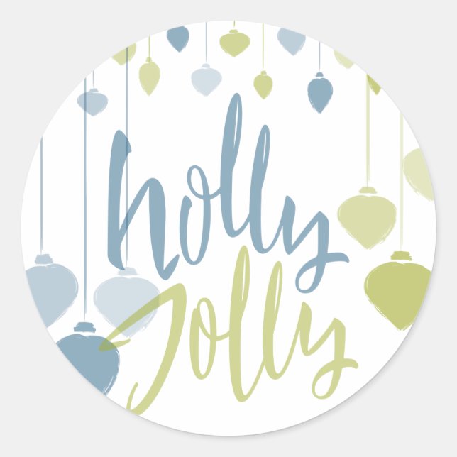 Modern Holly Jolly Minimalist Holiday Baubles Classic Round Sticker (Front)