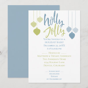 Modern Holly Jolly Minimalist Holiday Baubles Invitation
