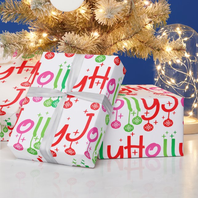 Modern Holly Jolly Typography Wrapping Paper (Holidays)