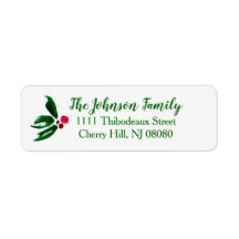 Modern Holly Personalised Christmas Return Address
