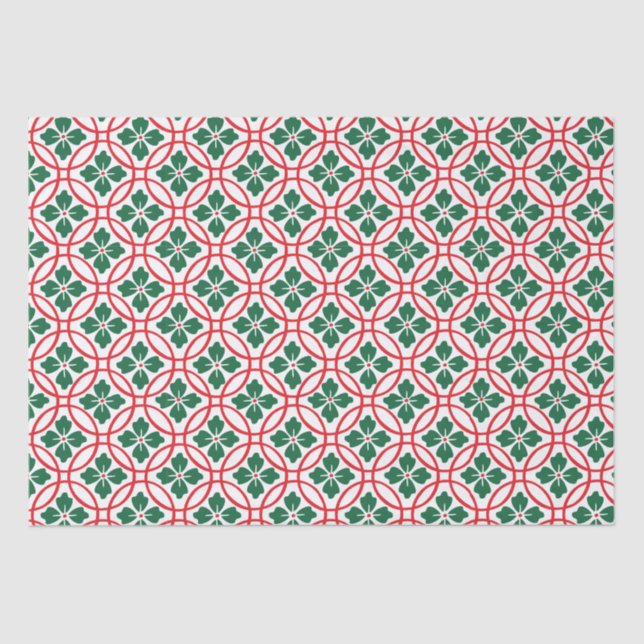 Modern Holly Red Green White Christmas Holiday Tissue Paper (Front)